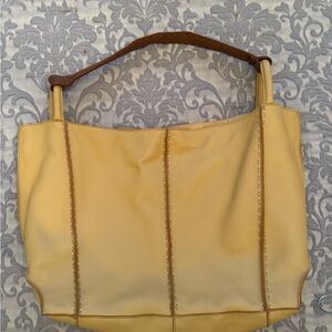 The Sak Leather Shoulder Tote Bag in Yellow with Brown Handle